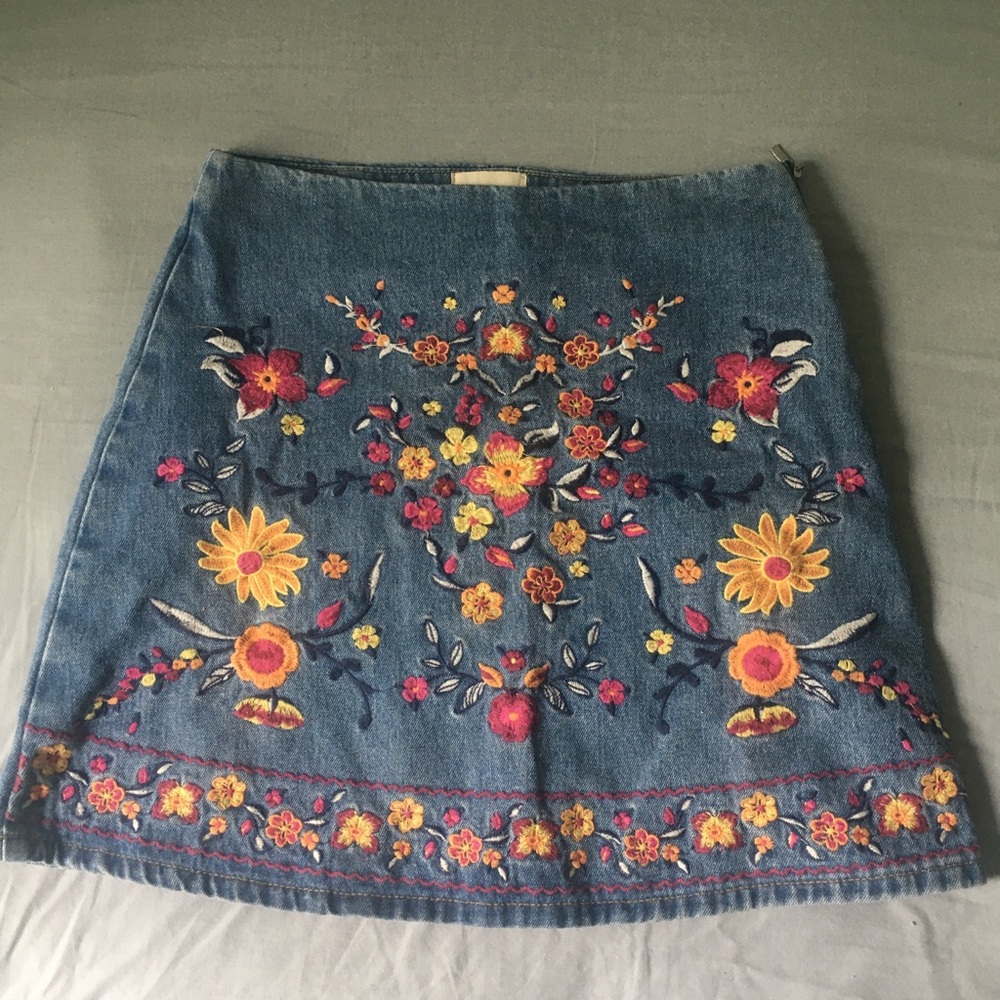 Embroidered Denim Skirt
